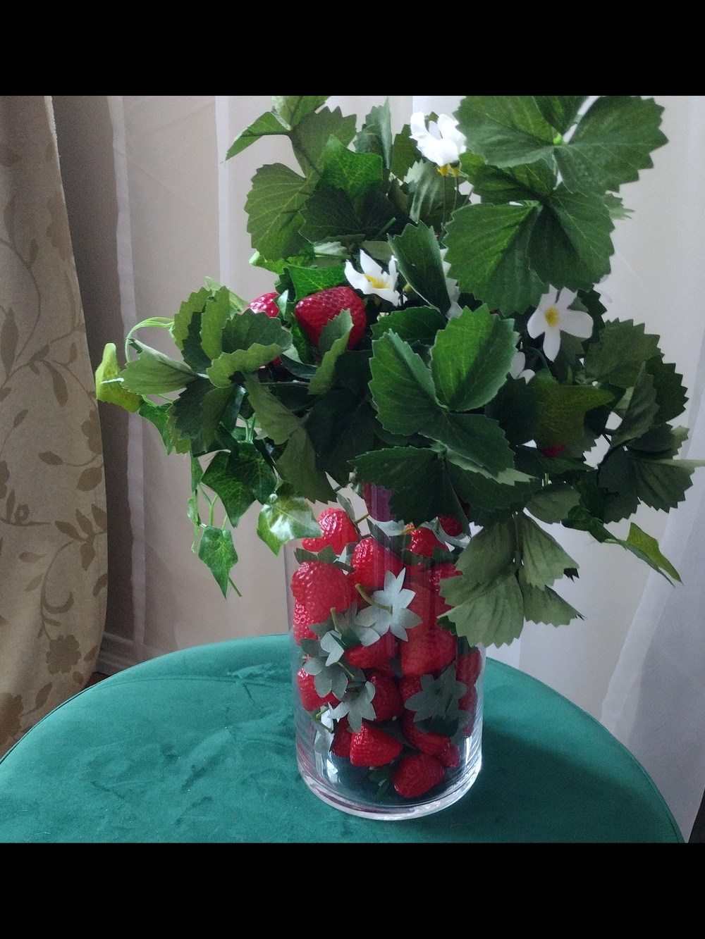 Artificial Strawberry Floral centerpiece Arrangement in Clear Glass Vase